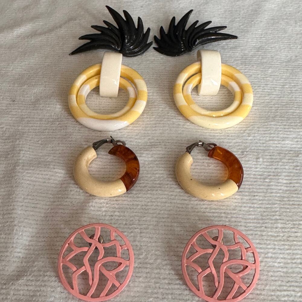 Vintage Statement Earrings Lot Retro Acrylic Lucite 80s 90s Mod Jewelry Bundle